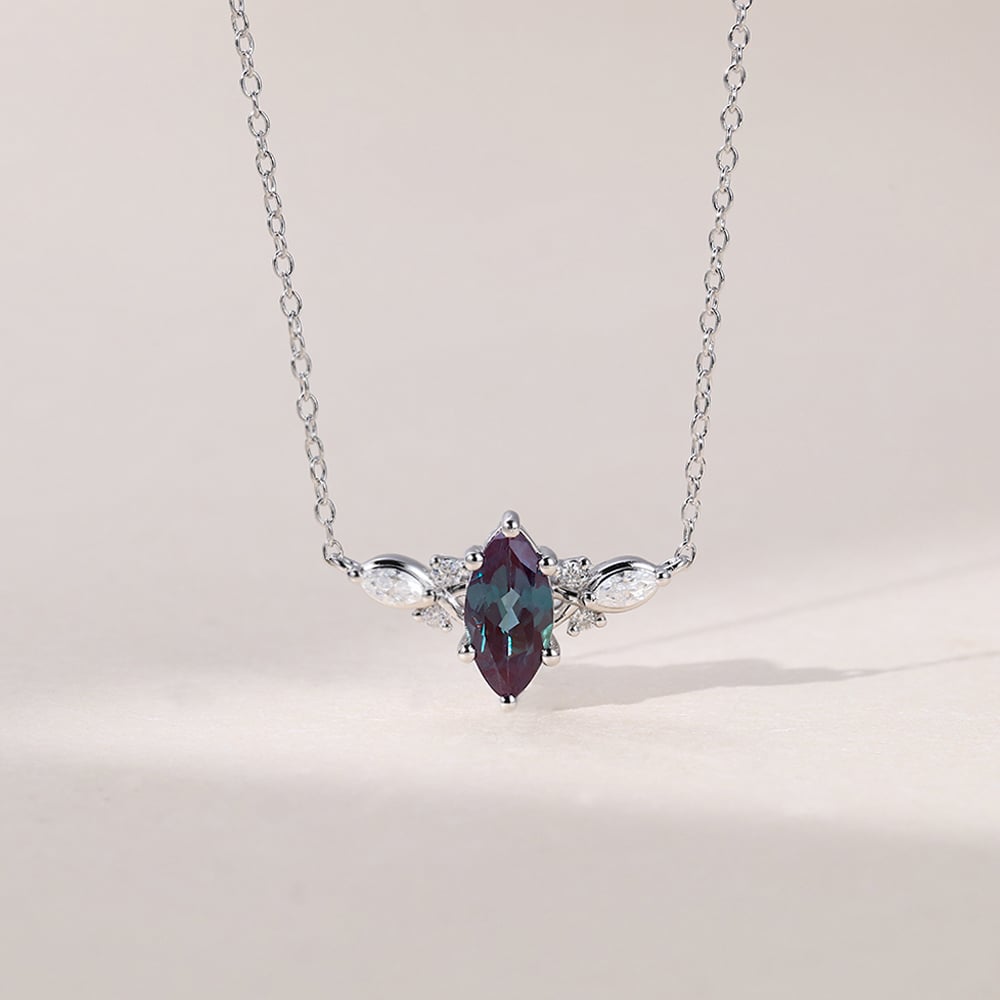 Vintage Marquise Cut Lab Alexandrite Pendant Necklace - Oore Jewelry