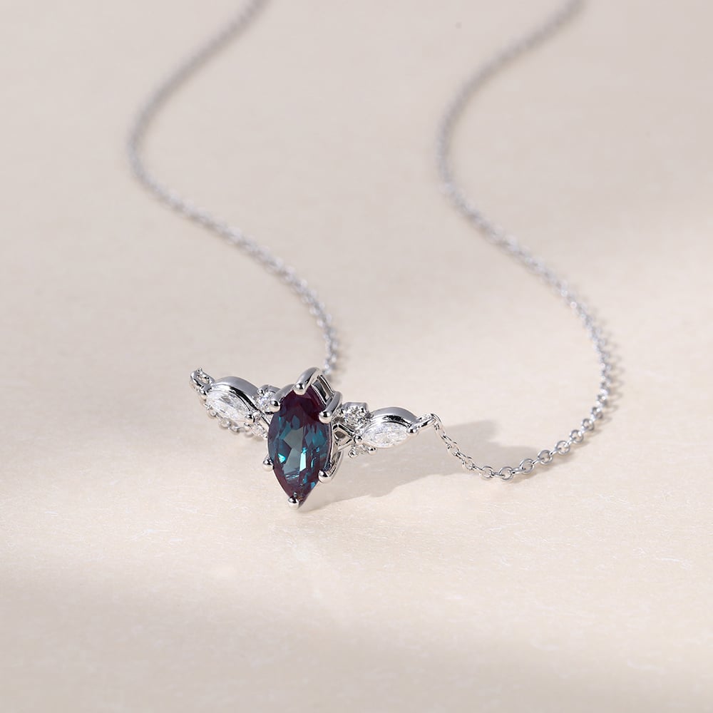 Vintage Marquise Cut Lab Alexandrite Pendant Necklace - Oore Jewelry