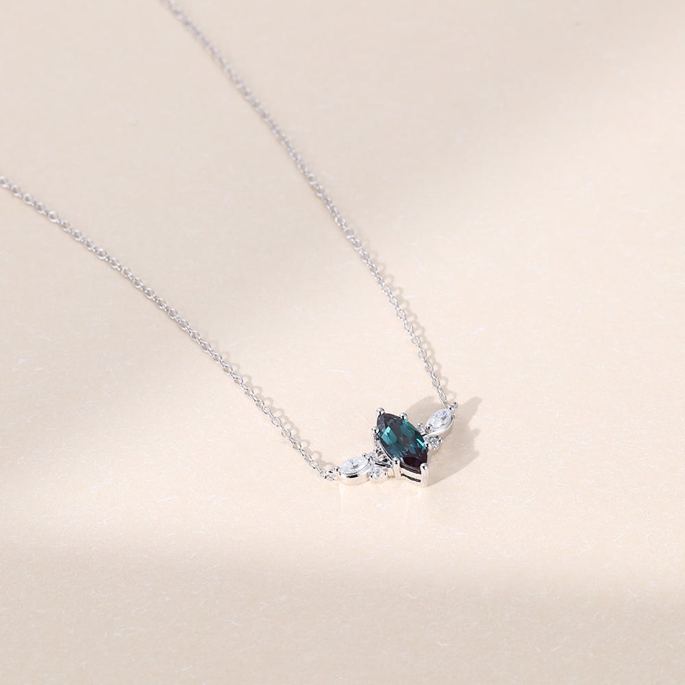 Vintage Marquise Cut Lab Alexandrite Pendant Necklace - Oore Jewelry