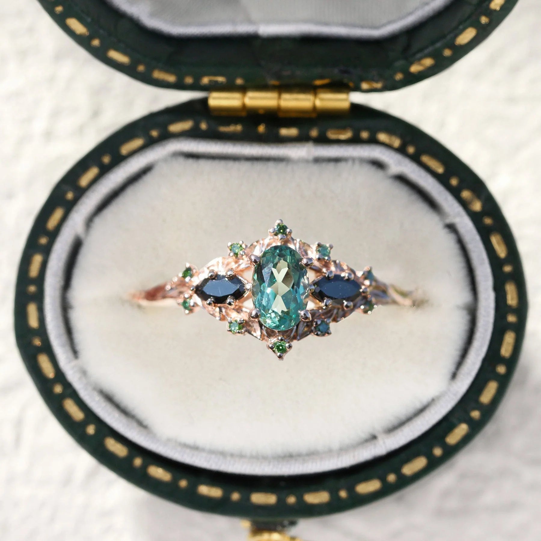 Unique Green Lab Sapphire Engagement Ring - Oore Jewelry