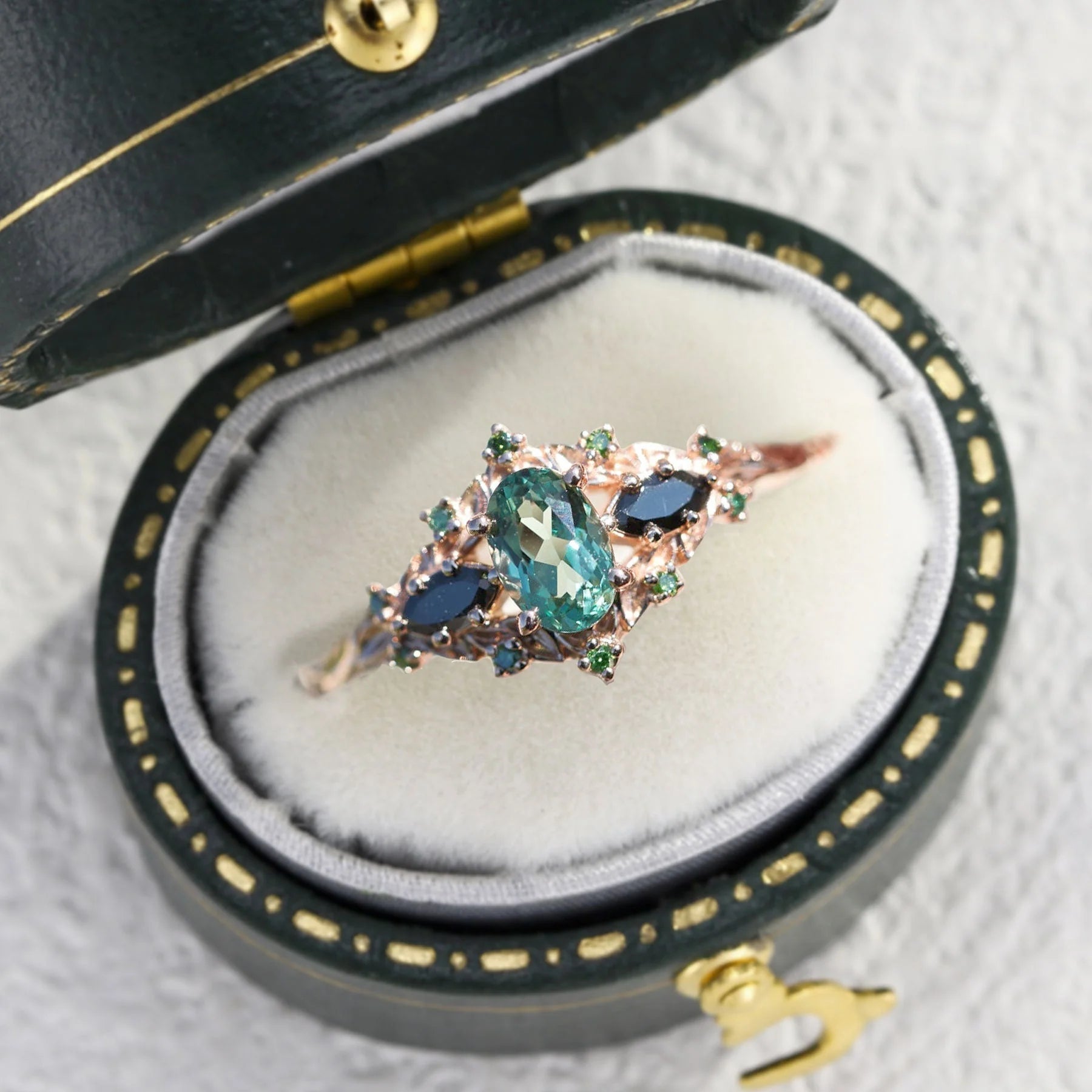 Unique Green Lab Sapphire Engagement Ring - Oore Jewelry