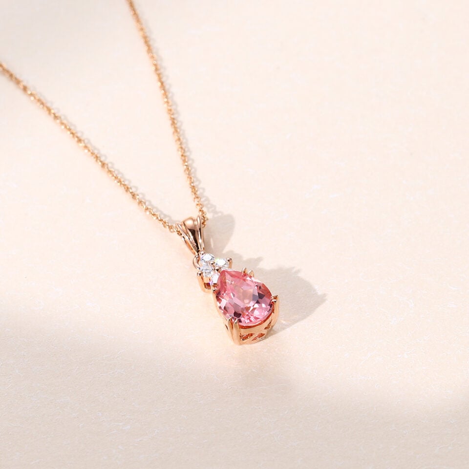 Vintage Pear Cut Lab Pink Sapphire Pendant Necklace - Oore Jewelry