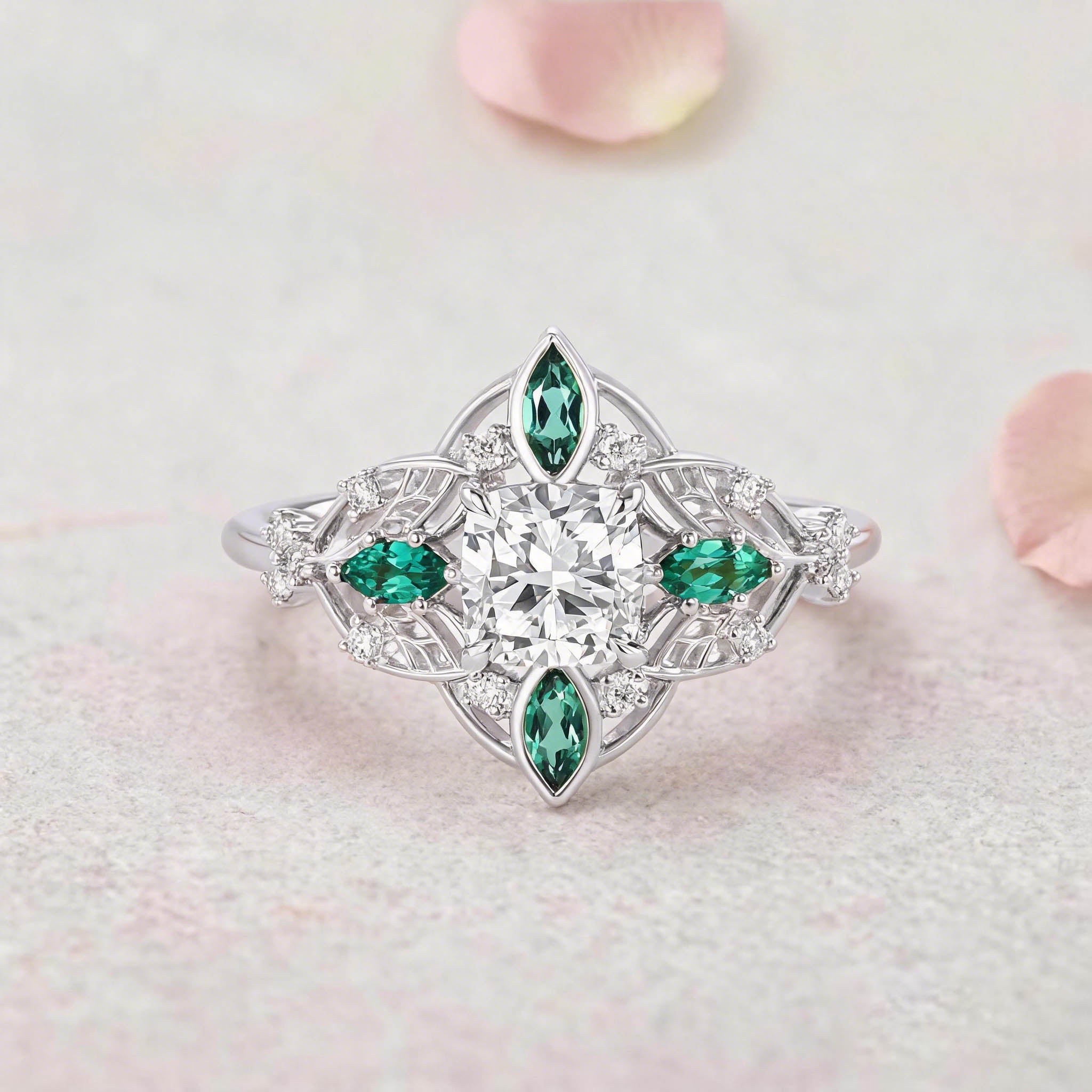 Vintage Floral Round Lab Grown Diamond 14K Yellow Gold Bridal Ring Set