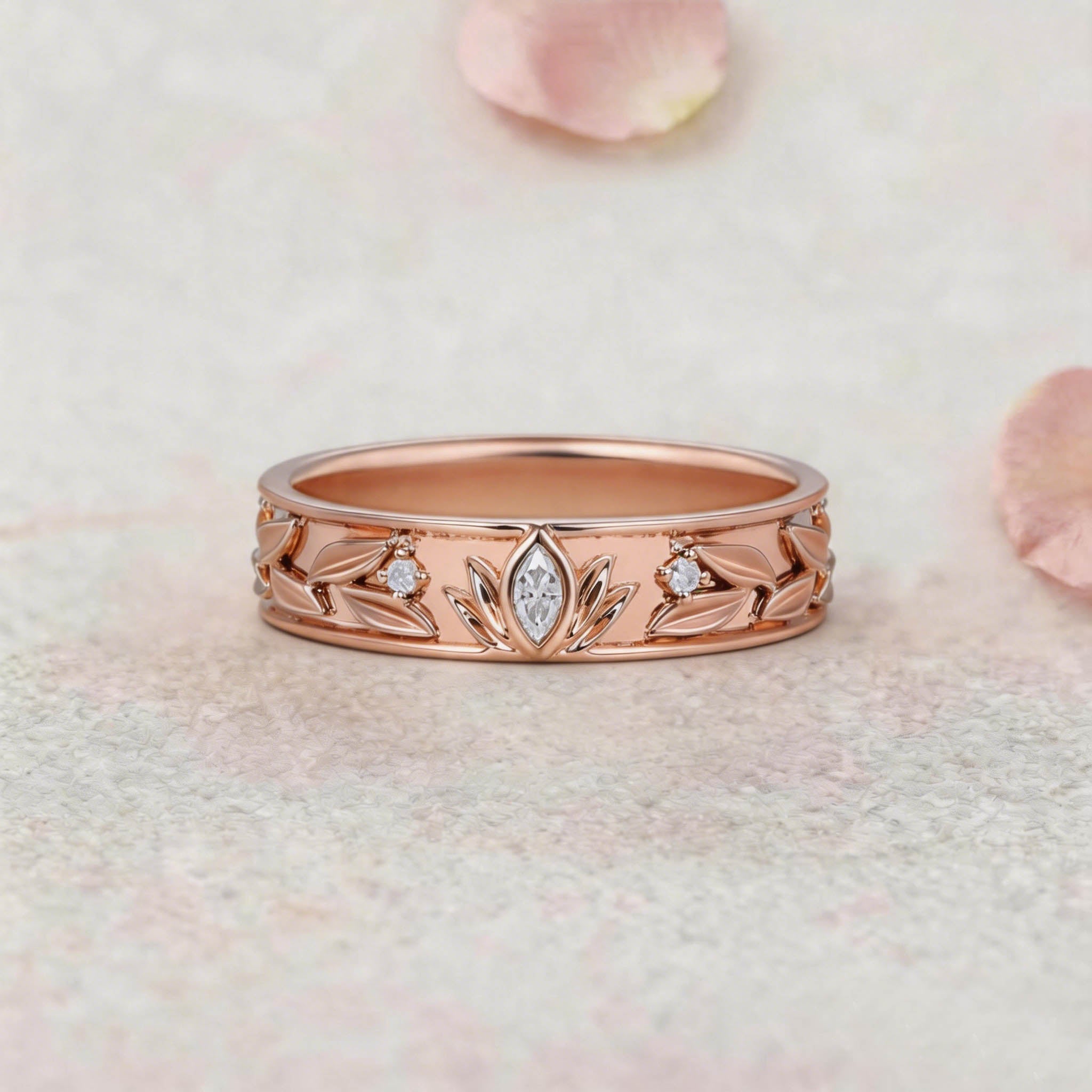 Vintage Moissanite 14k yellow gold Wedding Band
