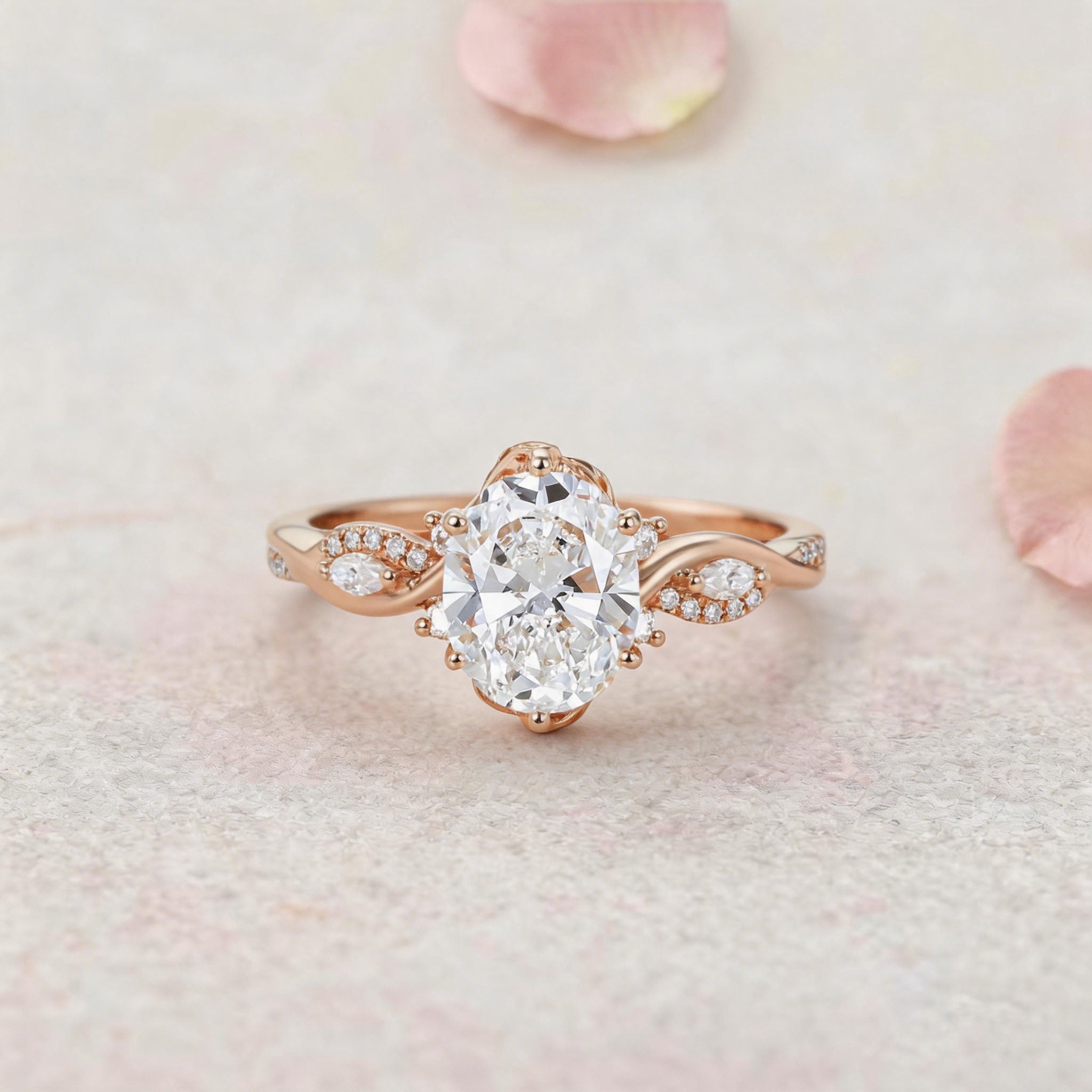 Vintage Twisted Vine Oval Lab Grown Diamond 14K Yellow Gold Engagement Ring