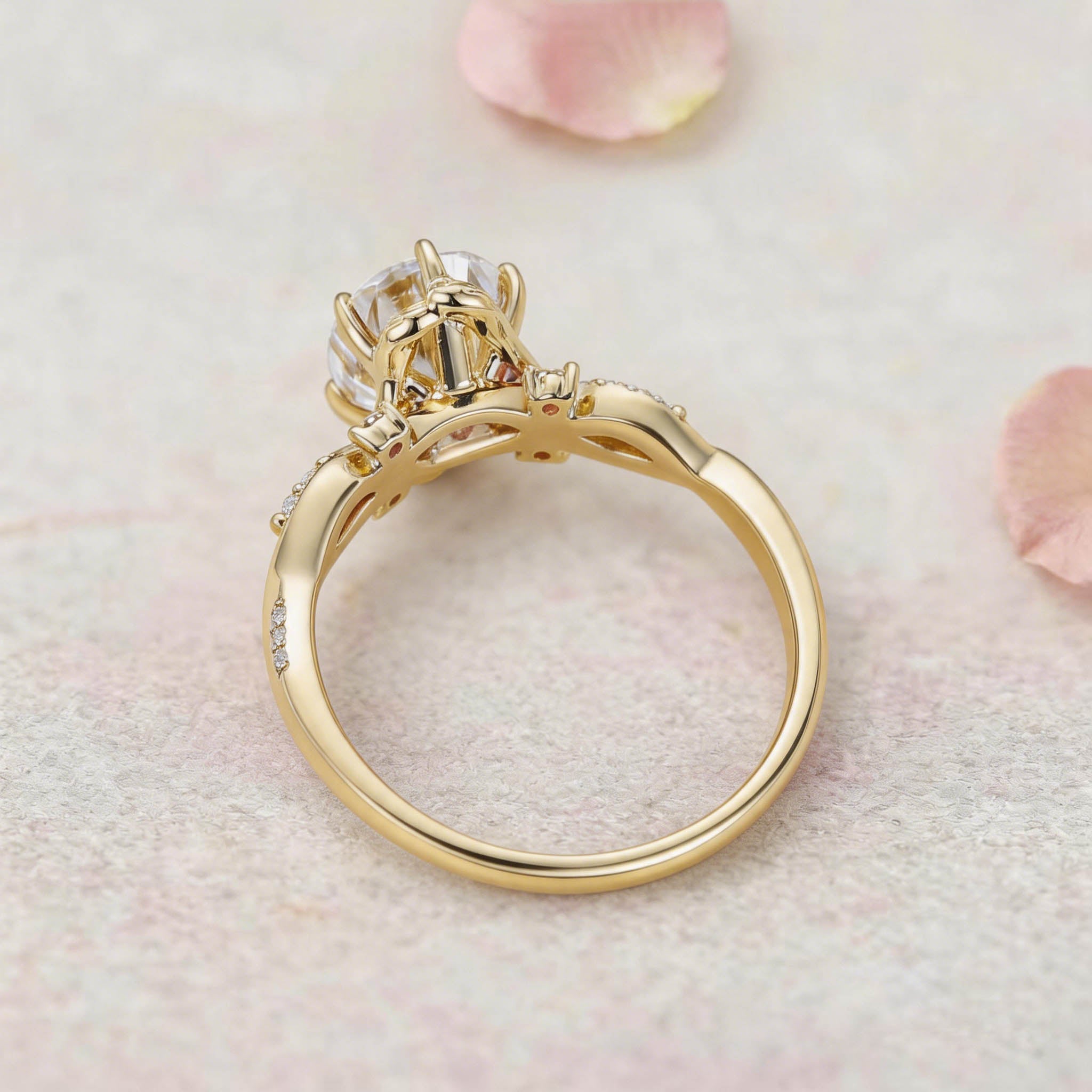Vintage Twisted Vine Oval Lab Grown Diamond 14K Yellow Gold Engagement Ring