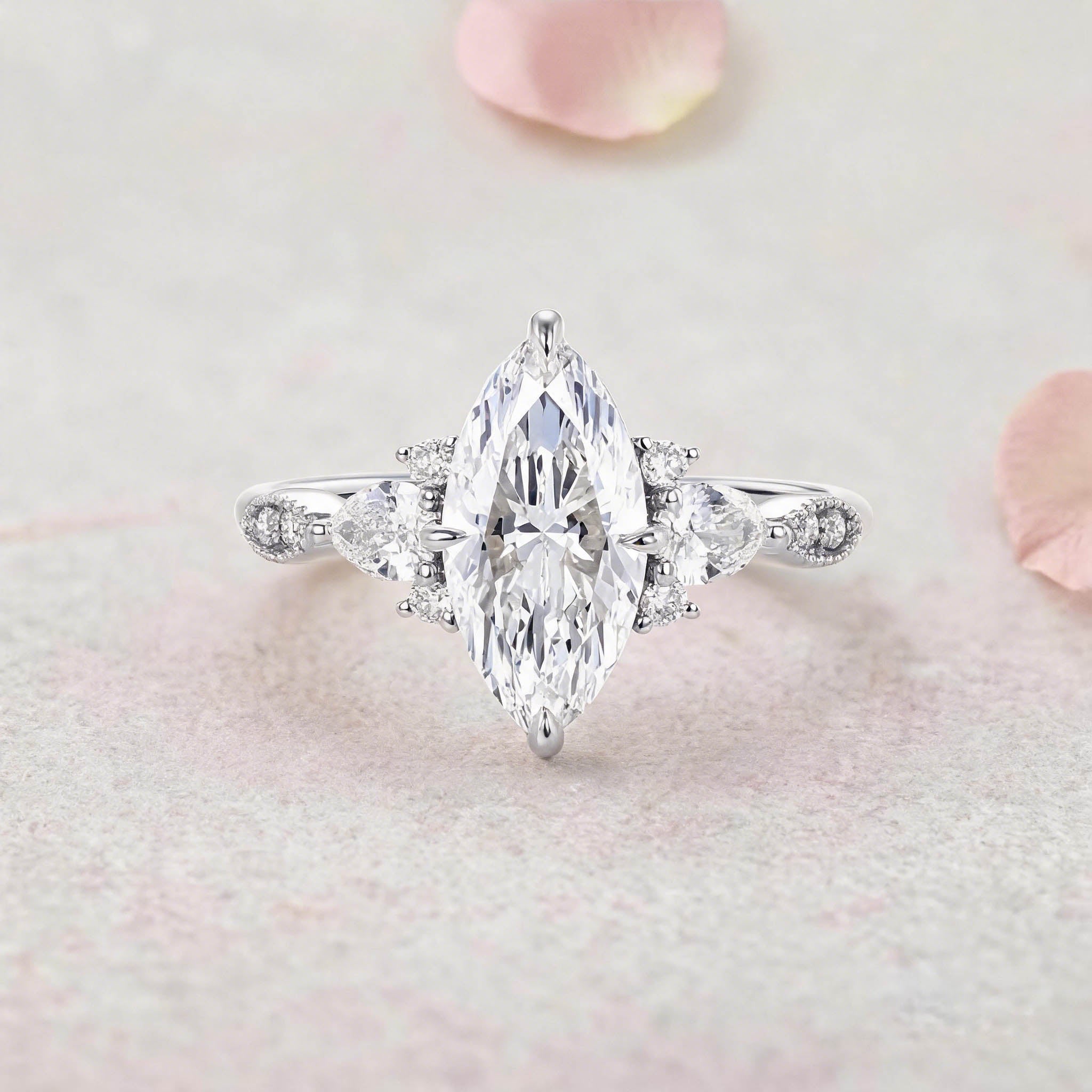 Vintage Milgrain Marquise Lab Grown Diamond 14K Yellow Gold Engagement Ring
