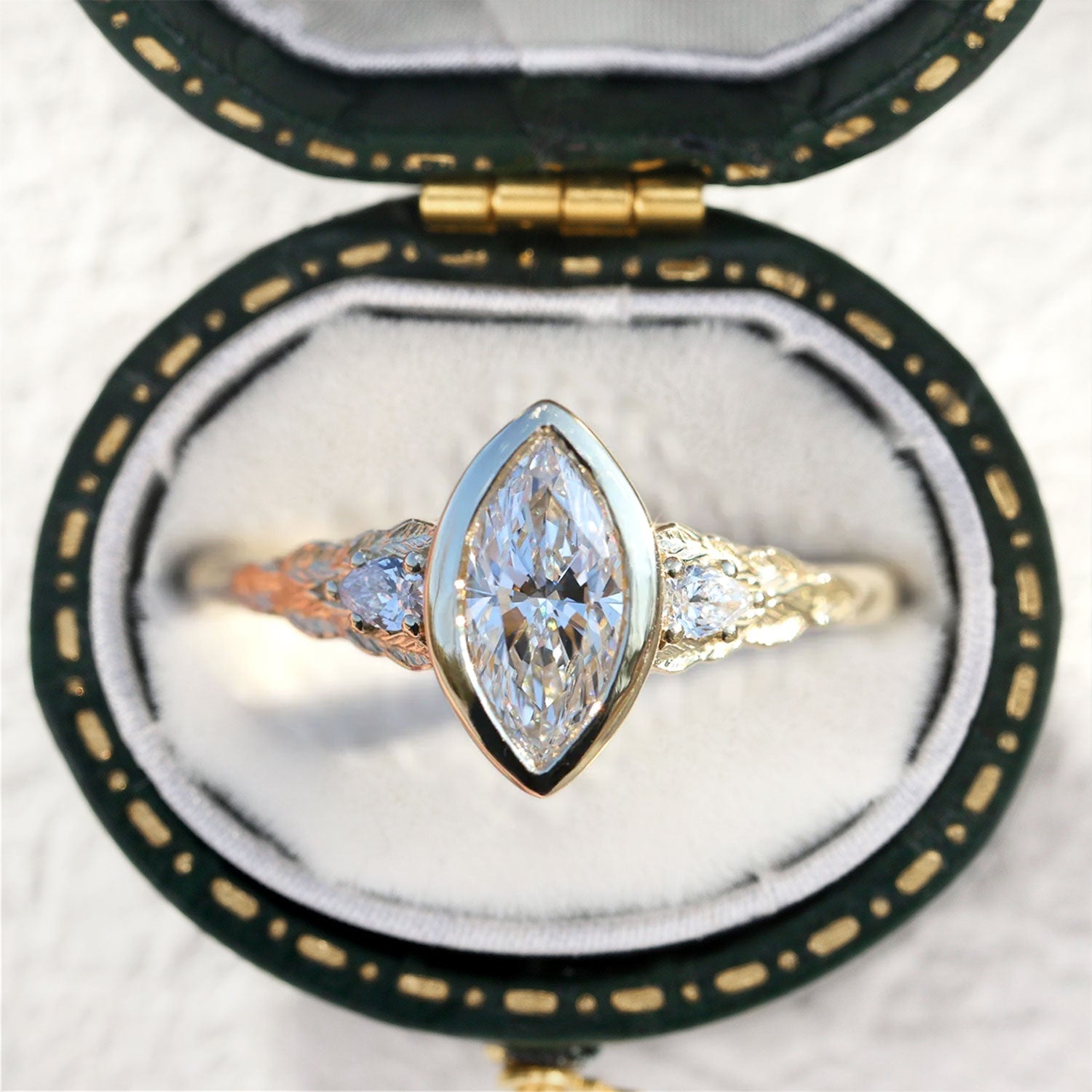 Aspen Bezel Marquise Moissanite Engagement Ring - Orlina Jewelry