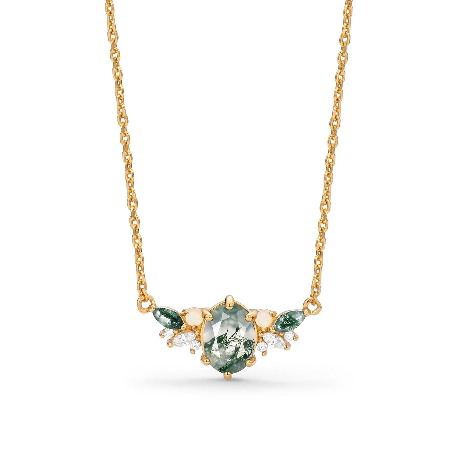 Unique Moss Agate and Opal Necklace - Oore Jewelry