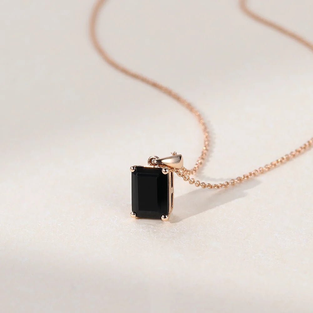 Minimalist Emerald Cut Black Onyx Solitaire Pendant Necklace - Oore Jewelry