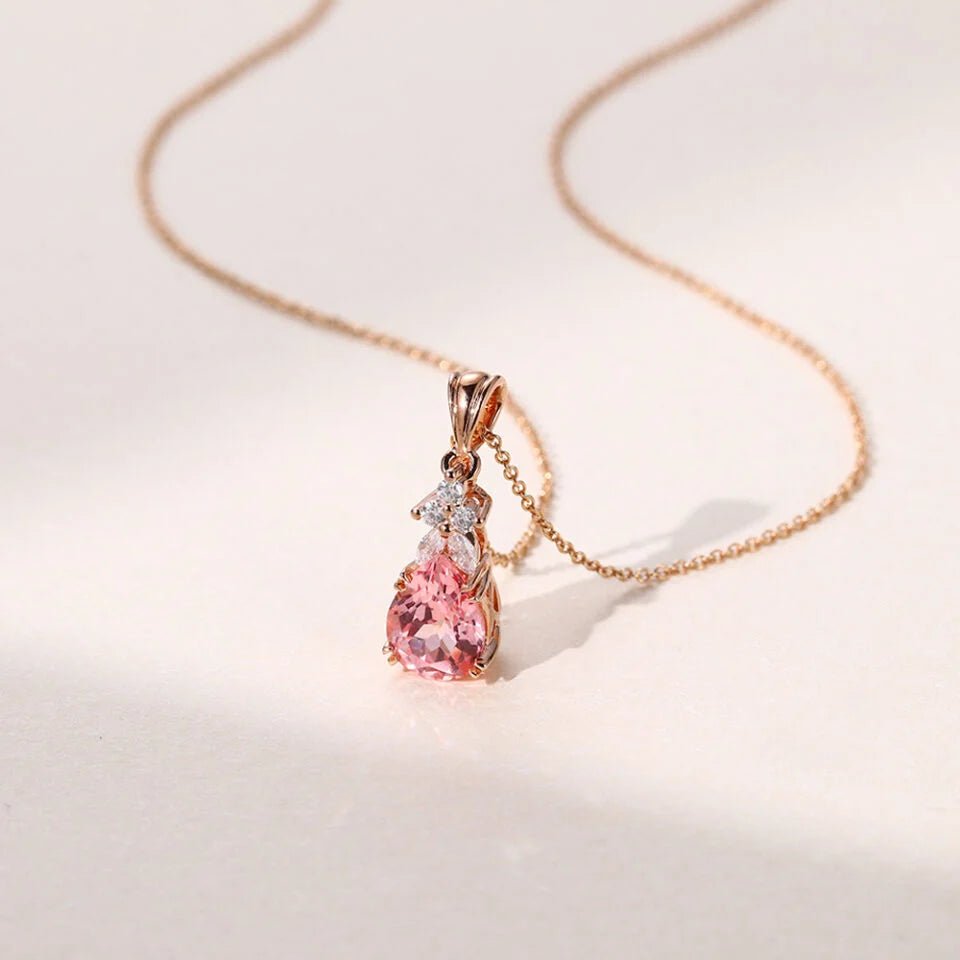 Vintage Pear Cut Lab Pink Sapphire Pendant Necklace - Oore Jewelry