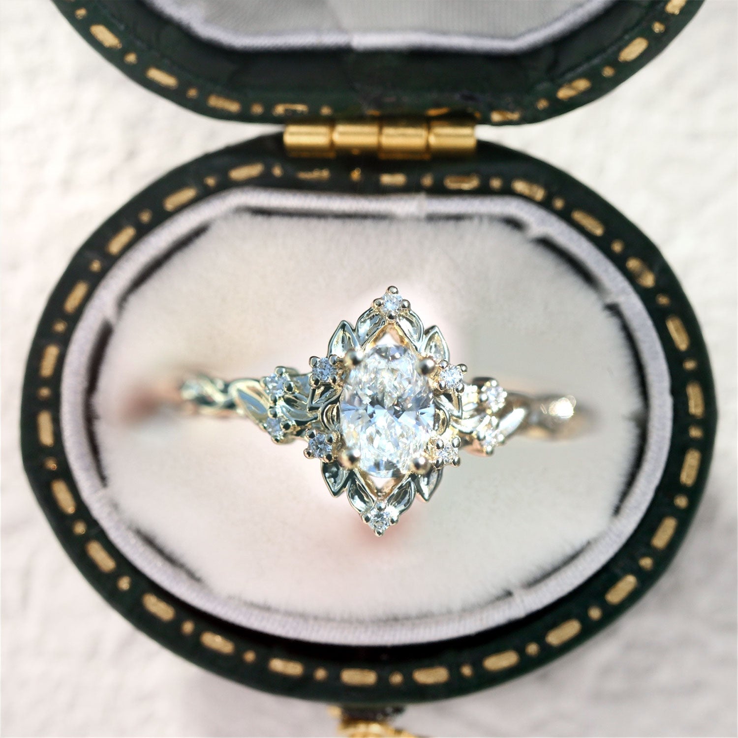Unique Briar Rose Halo Oval Oval Moissanite Ring - Oore Jewelry