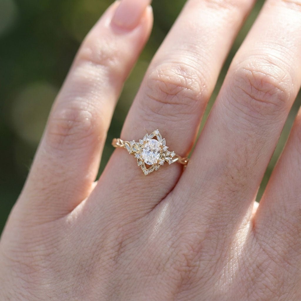 Unique Briar Rose Halo Oval Oval Moissanite Ring - Oore Jewelry