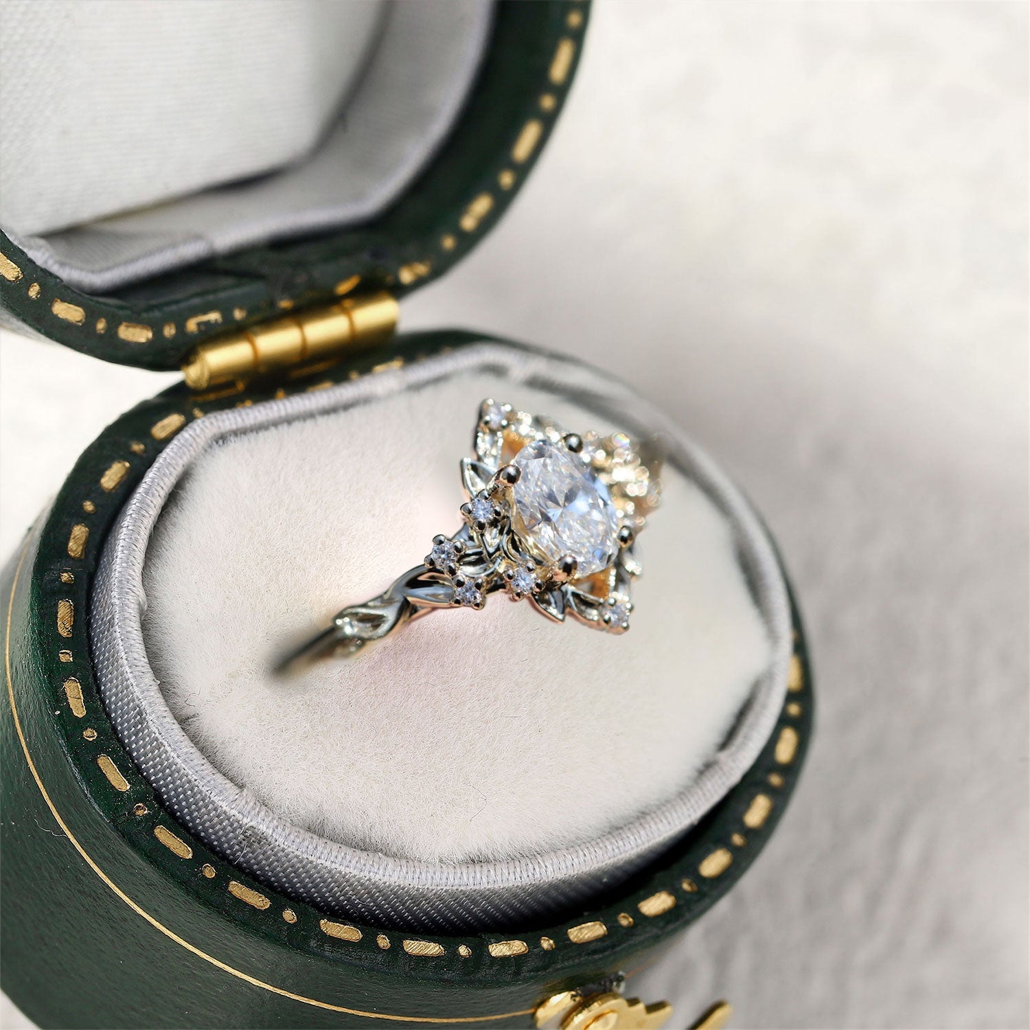 Unique Briar Rose Halo Oval Oval Moissanite Ring - Oore Jewelry