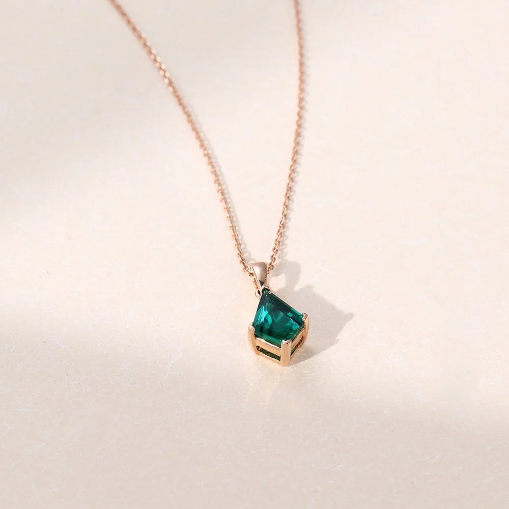 Minimalist Kite Cut Lab Emerald Solitaire Pendant Necklace - Oore Jewelry