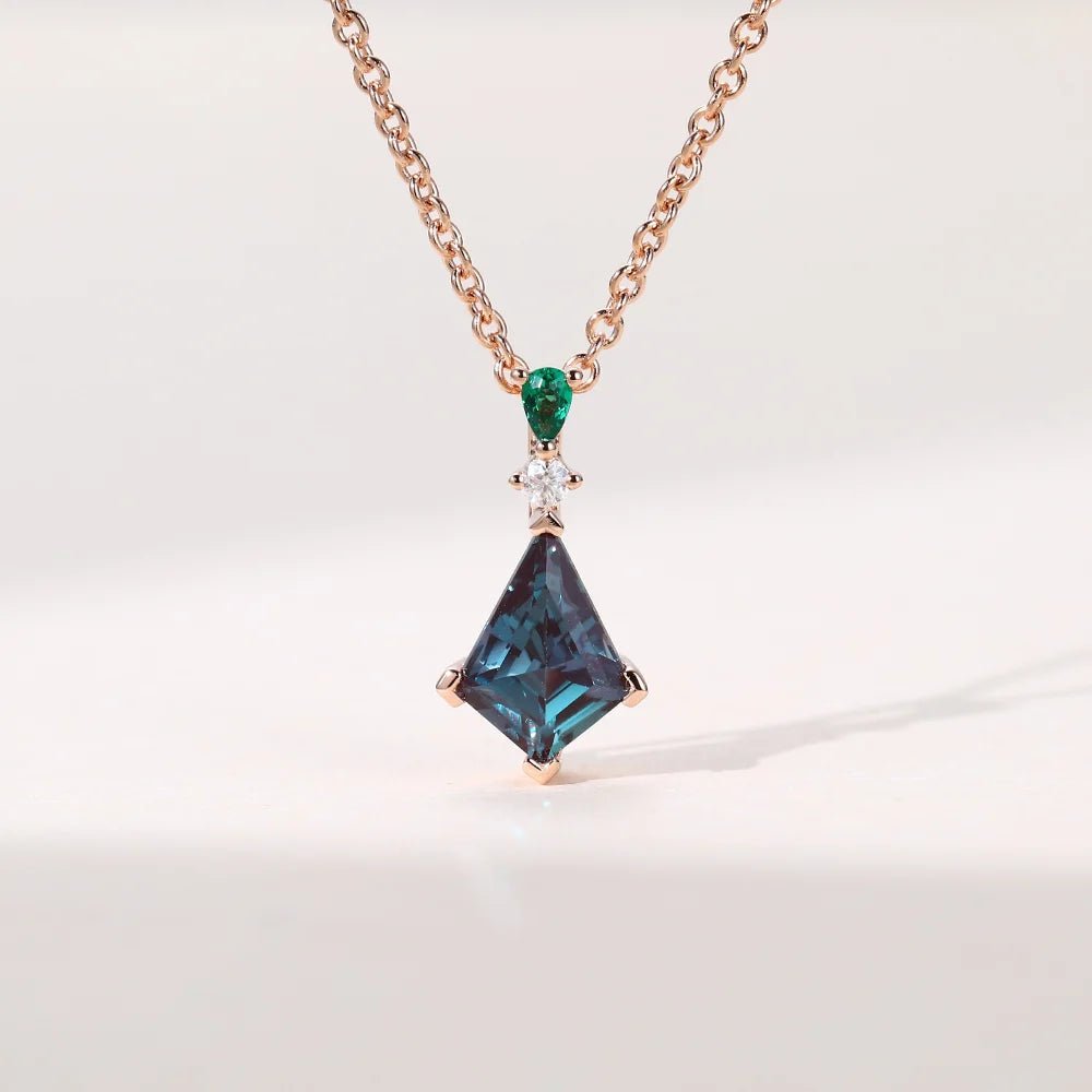 Vintage Kite Cut Lab Alexandrite Pendant Necklace - Oore Jewelry