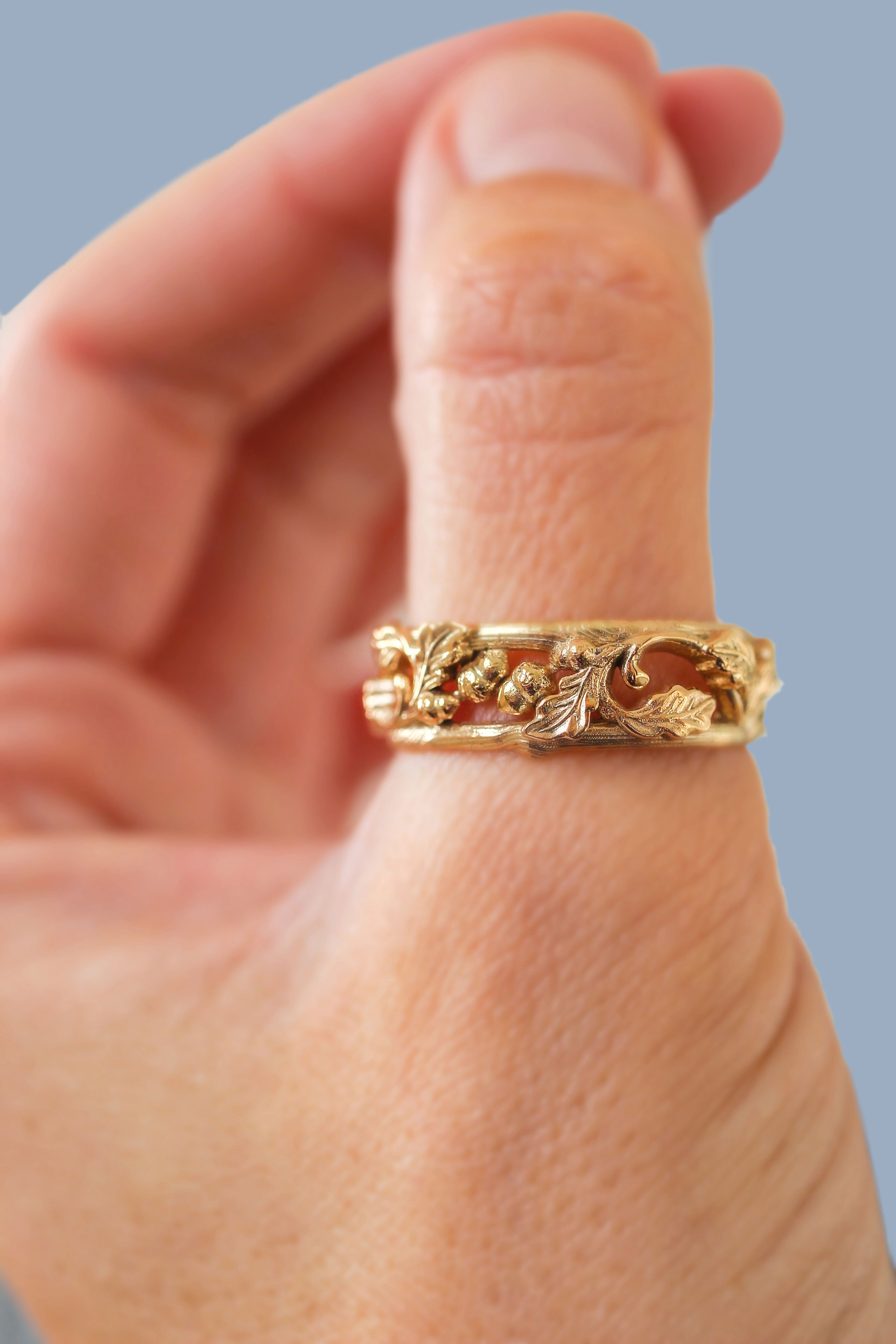 Unique floral 18K Rose Gold engagement rings Oak Leaves and Acorns Ring Wedding Band For Men