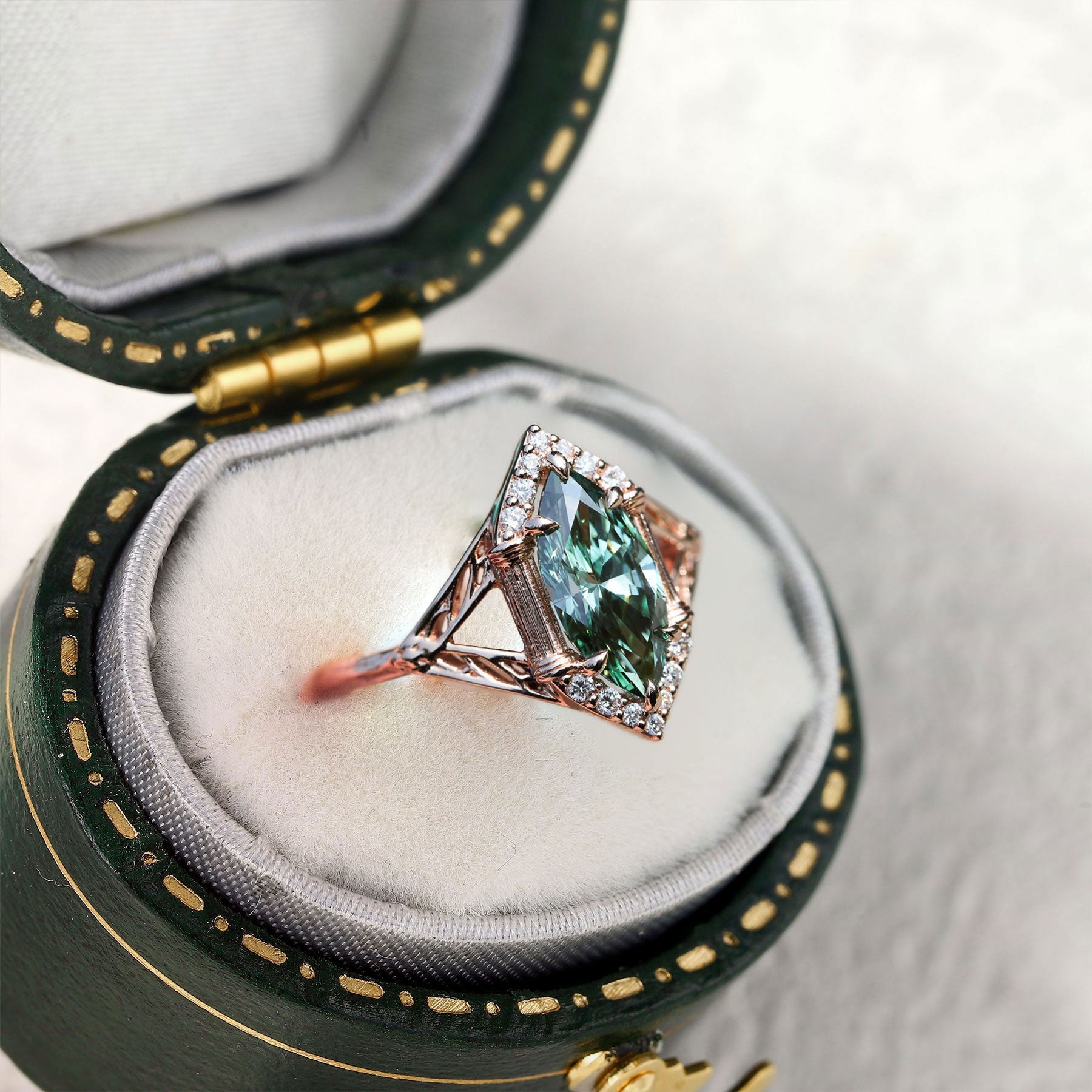 Unique Marquise Green Lab Sapphire Engagement Ring - Oore Jewelry