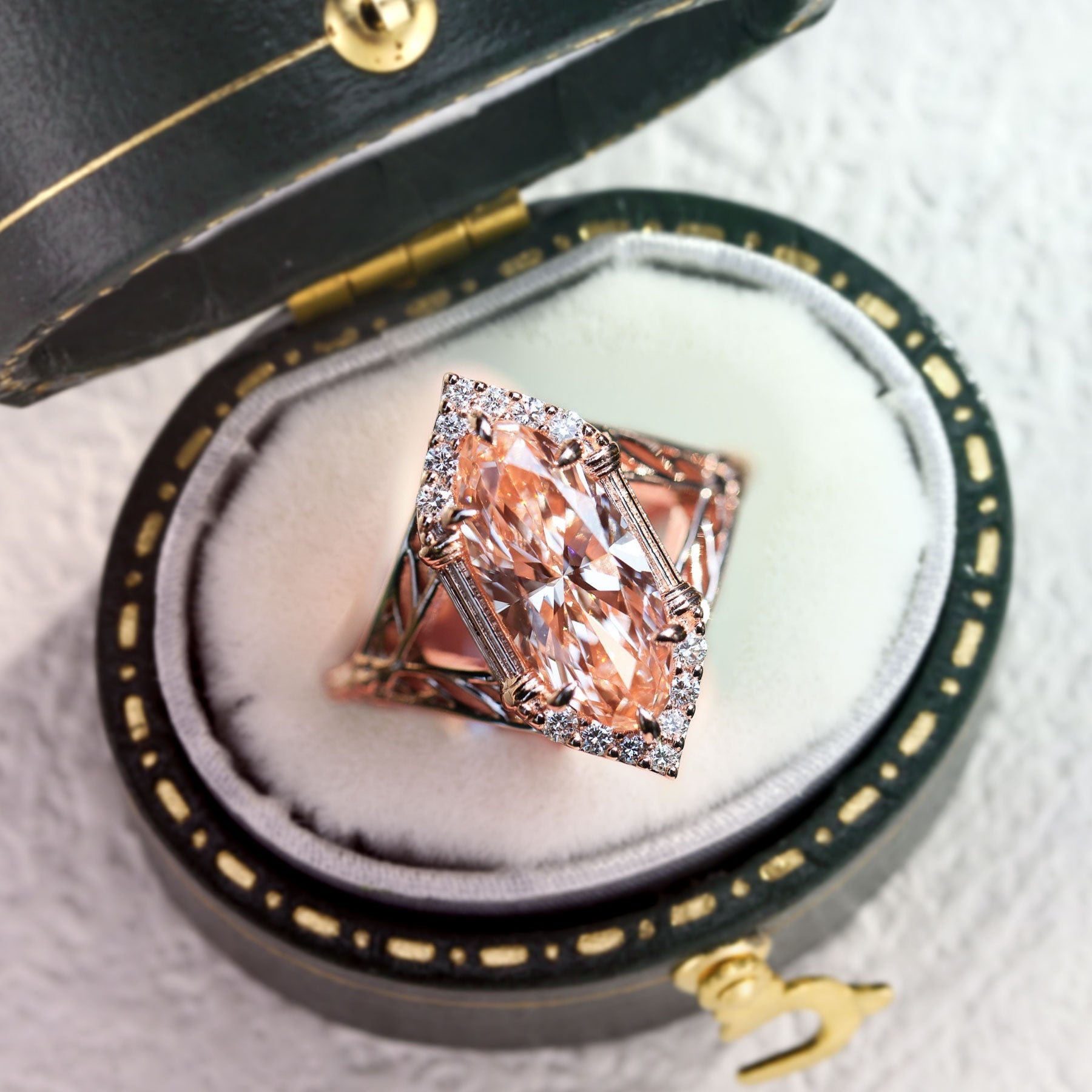 Unique Marquise Lab Padparadscha Engagement Ring - Oore Jewelry
