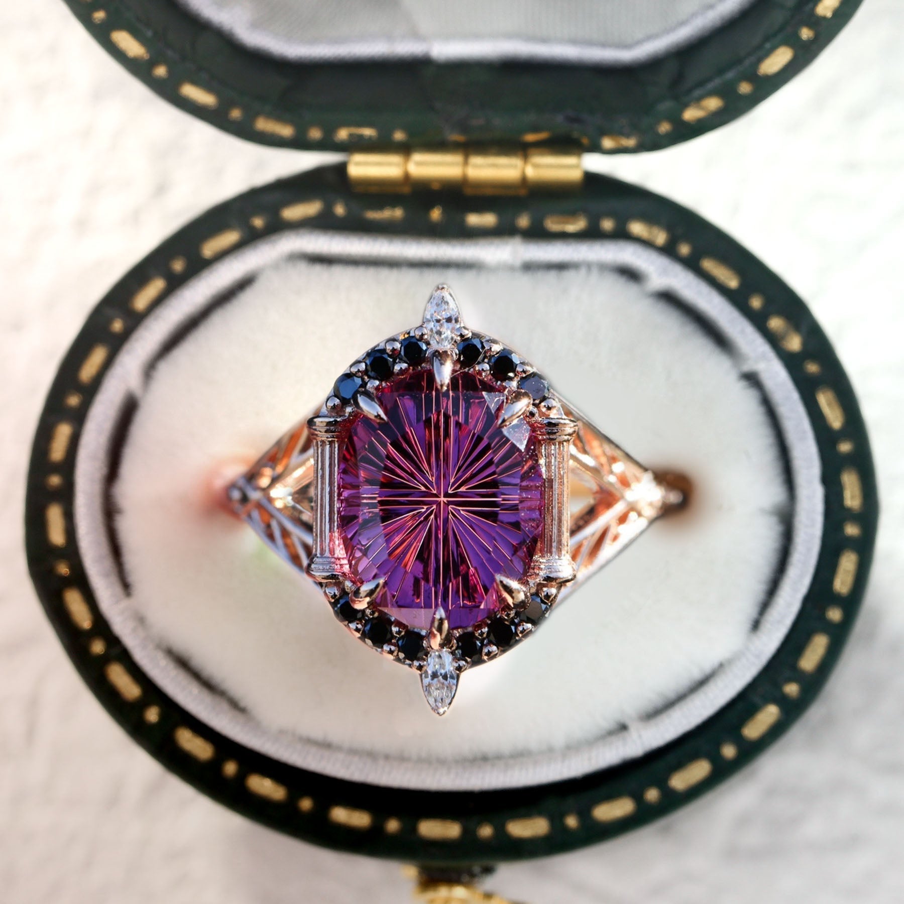 Vintage Unique Starlight Oval Purple Lab Sapphire 14k rose gold Ring