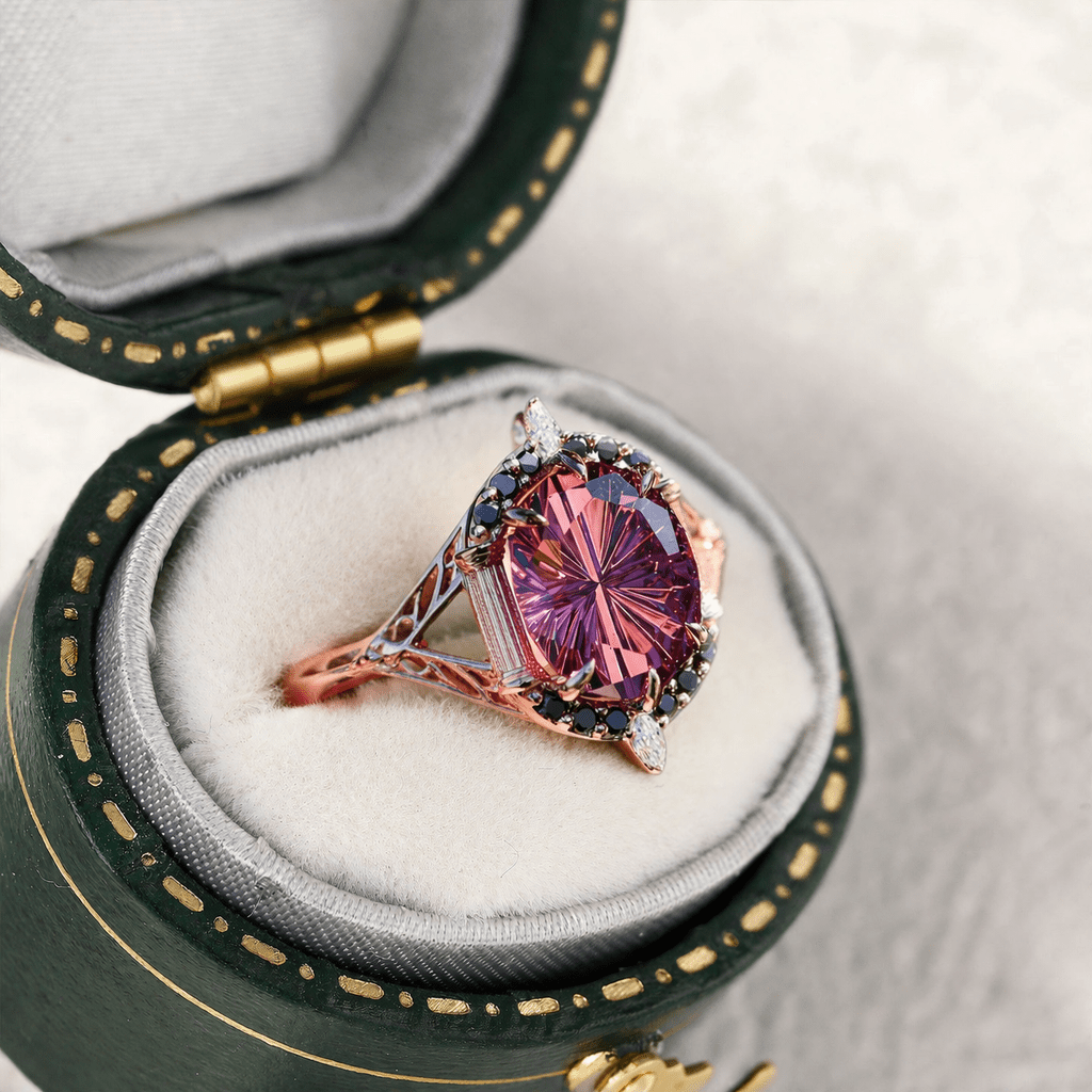 Vintage Unique Starlight Oval Purple Lab Sapphire 14k rose gold Ring