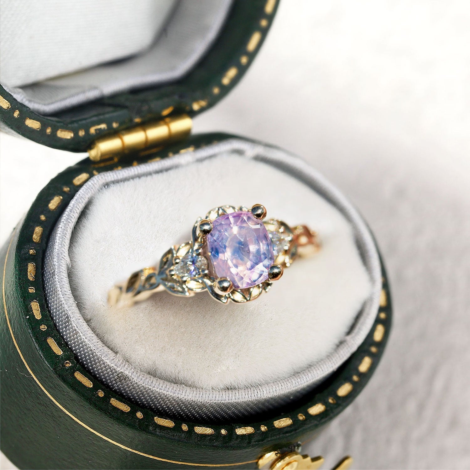 Oval Pink Sapphire Moissanite Engagement Ring - Orlina Jewelry