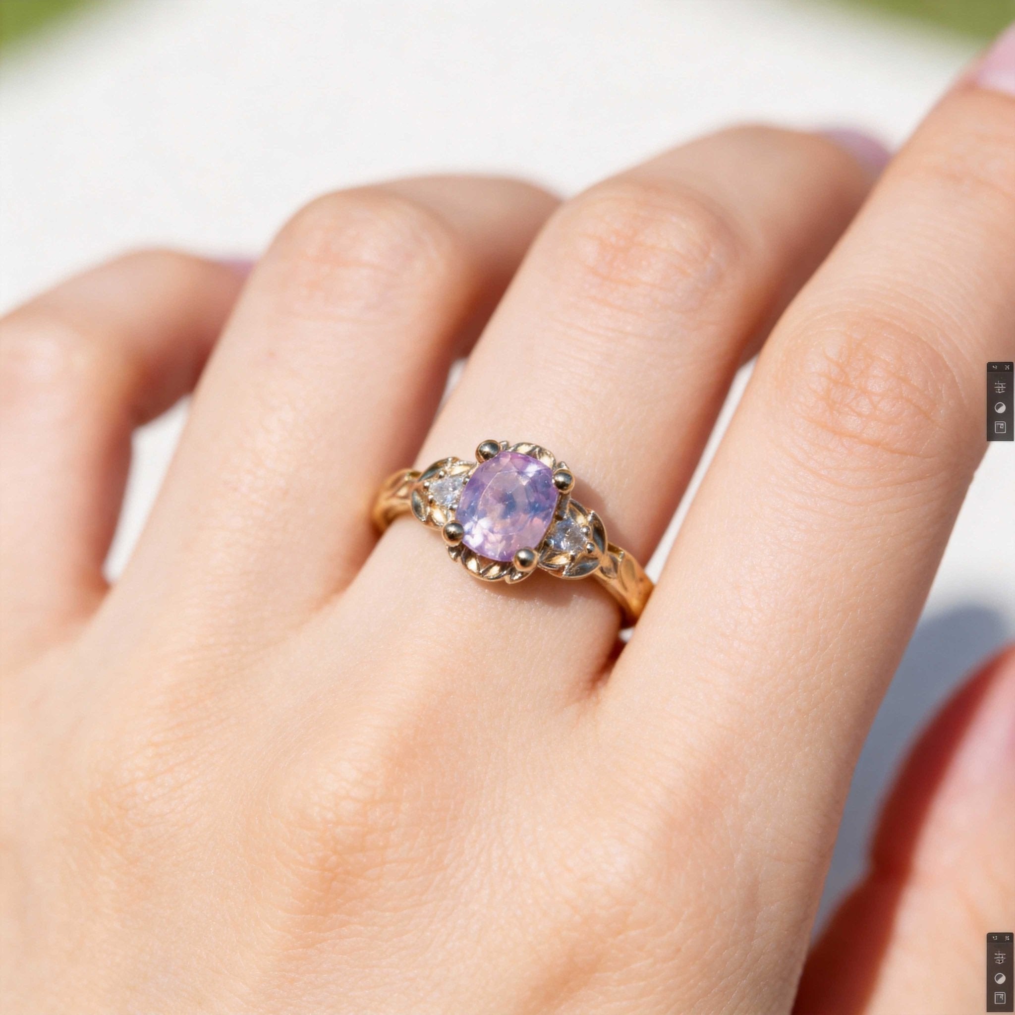 Oval Pink Sapphire Moissanite Engagement Ring - Orlina Jewelry