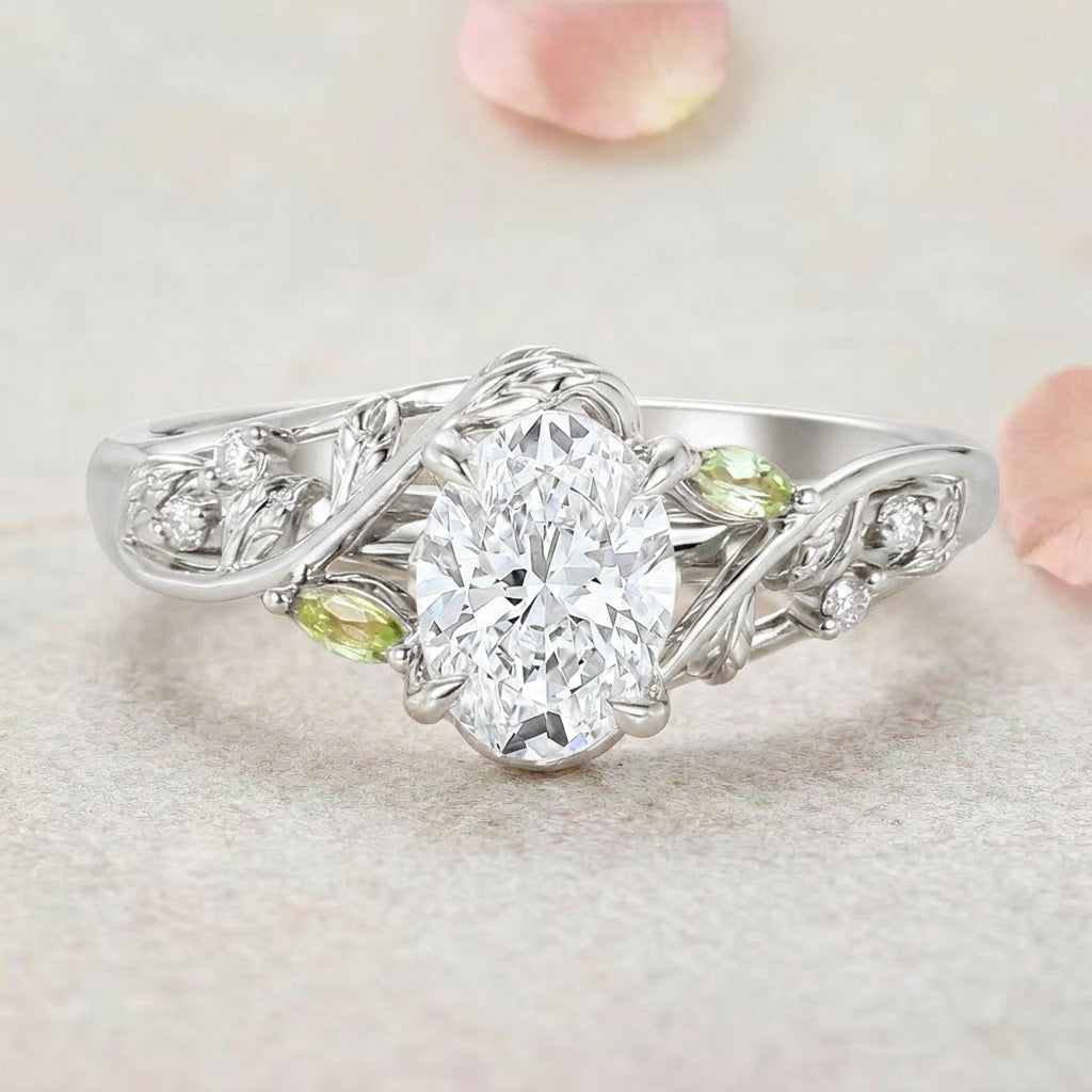 Vintage Garden-themed Oval Lab Grown Diamond 14K Yellow Gold Engagement Ring