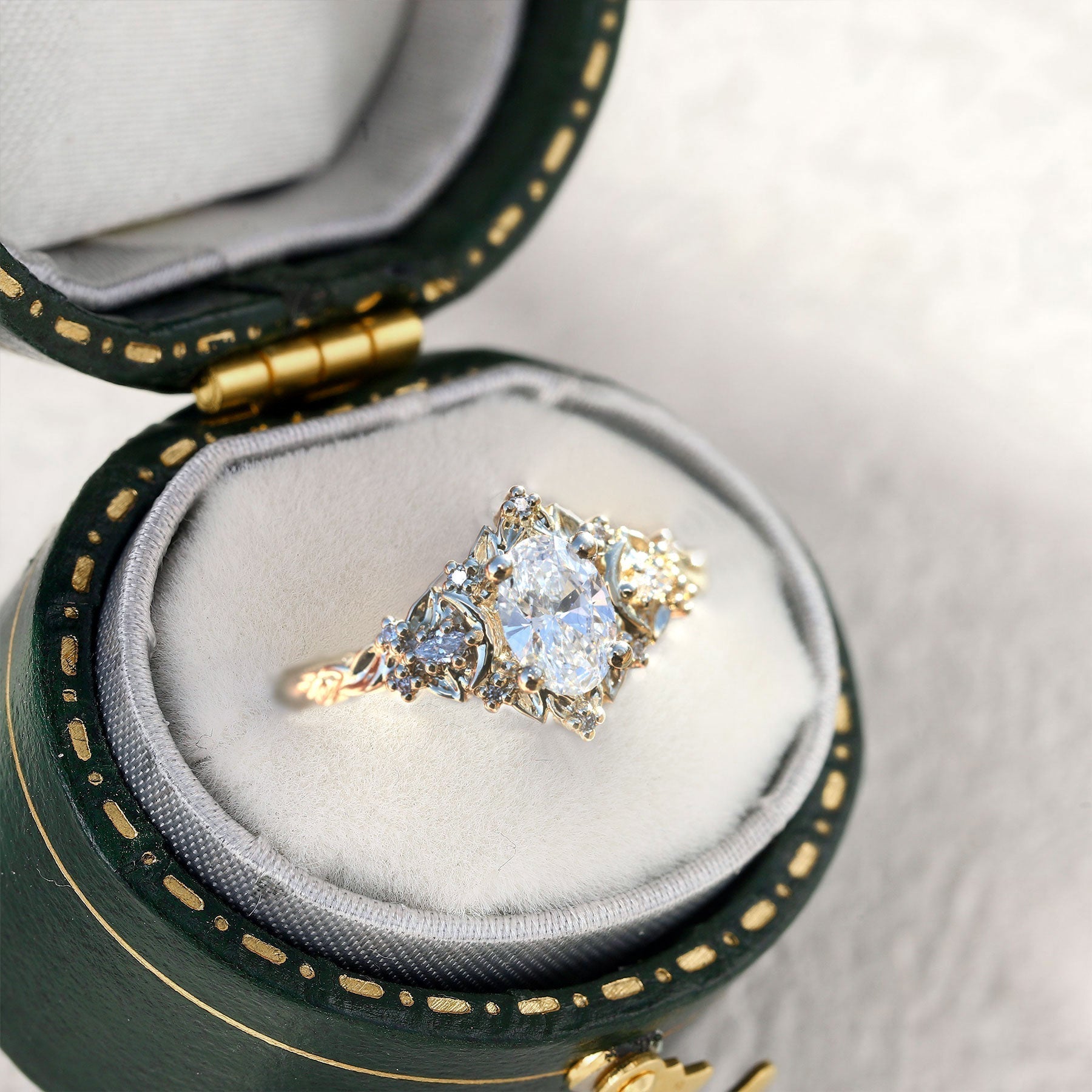 Unique Briar Moon Three Stone Oval Moissanite Engagement Ring - Orlina Jewelry