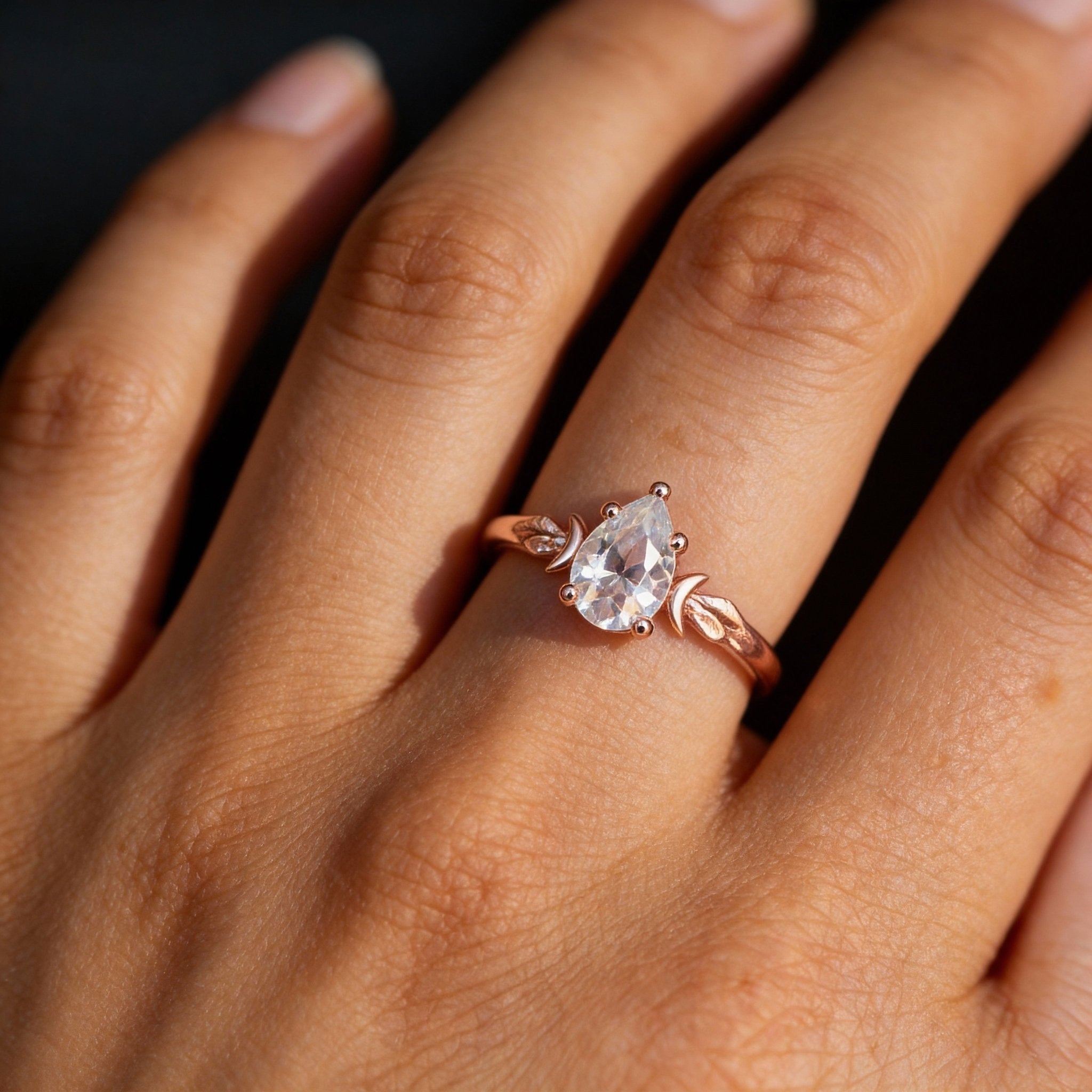 Unique Celestial Pear Moissanite Engagement Ring - Orlina Jewelry