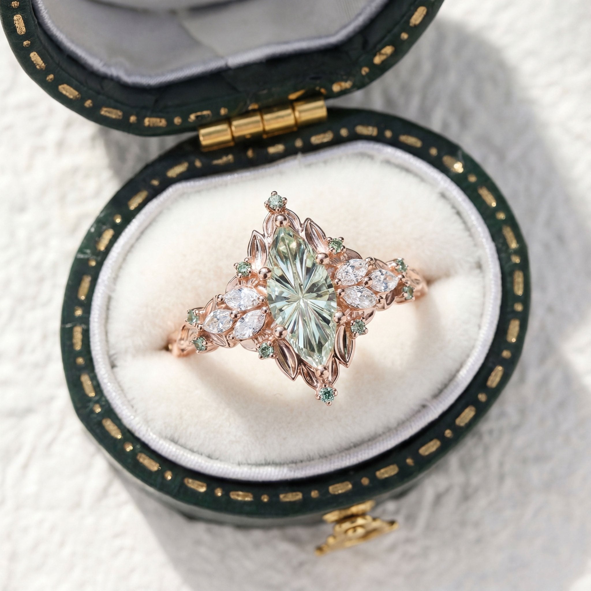 Unique Elvindell Starlight Marquise Green Lab Sapphire Cluster Ring - Orlina Jewelry