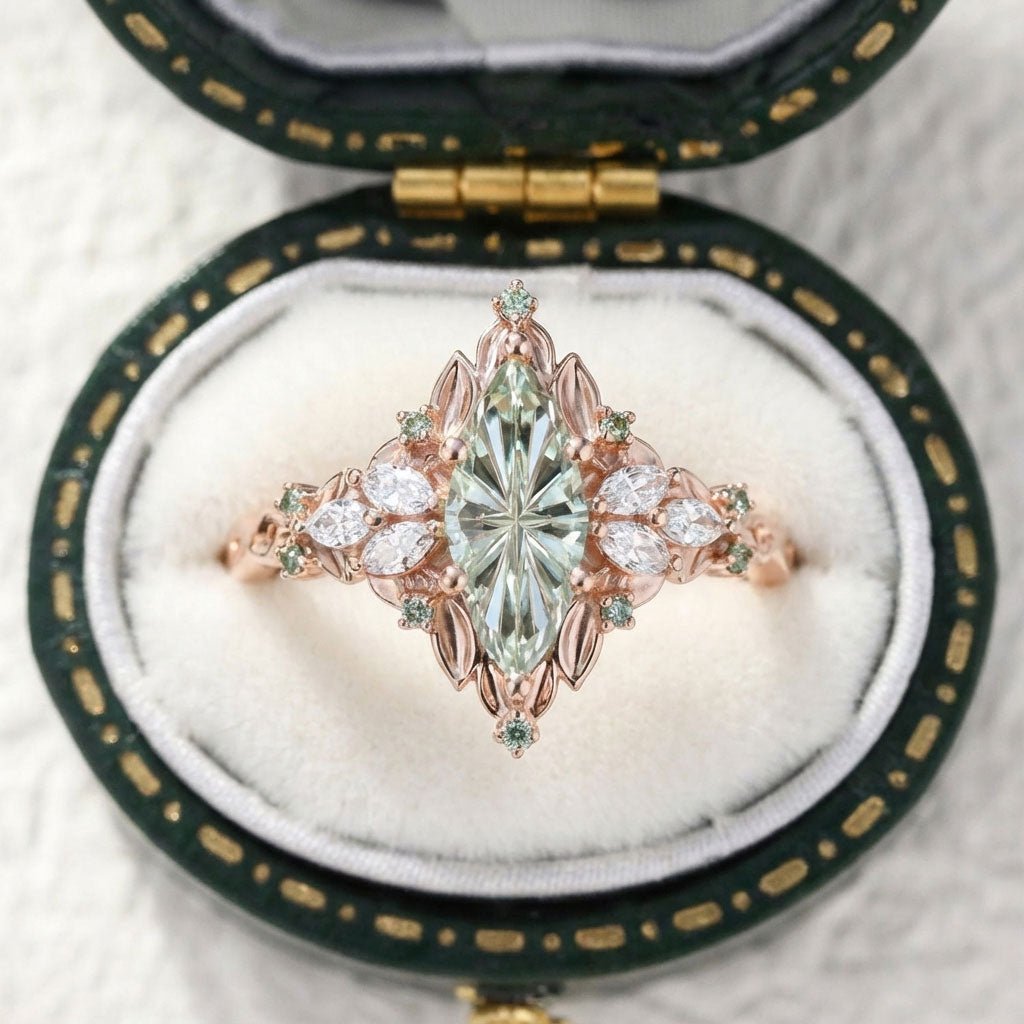 Unique Elvindell Starlight Marquise Green Lab Sapphire Cluster Ring - Orlina Jewelry