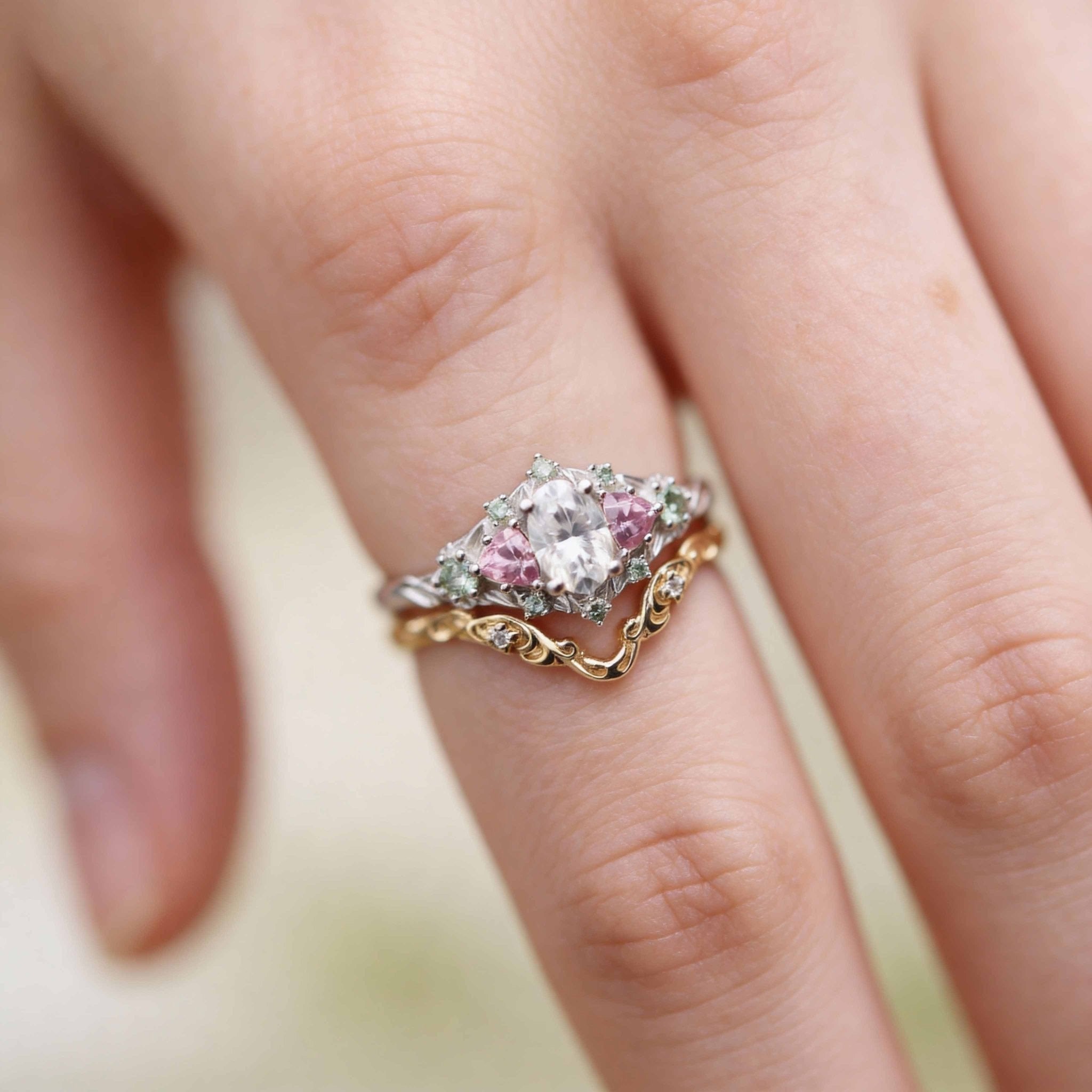 Unique Vintage Round Moissanite Odessa Band - Orlina Jewelry