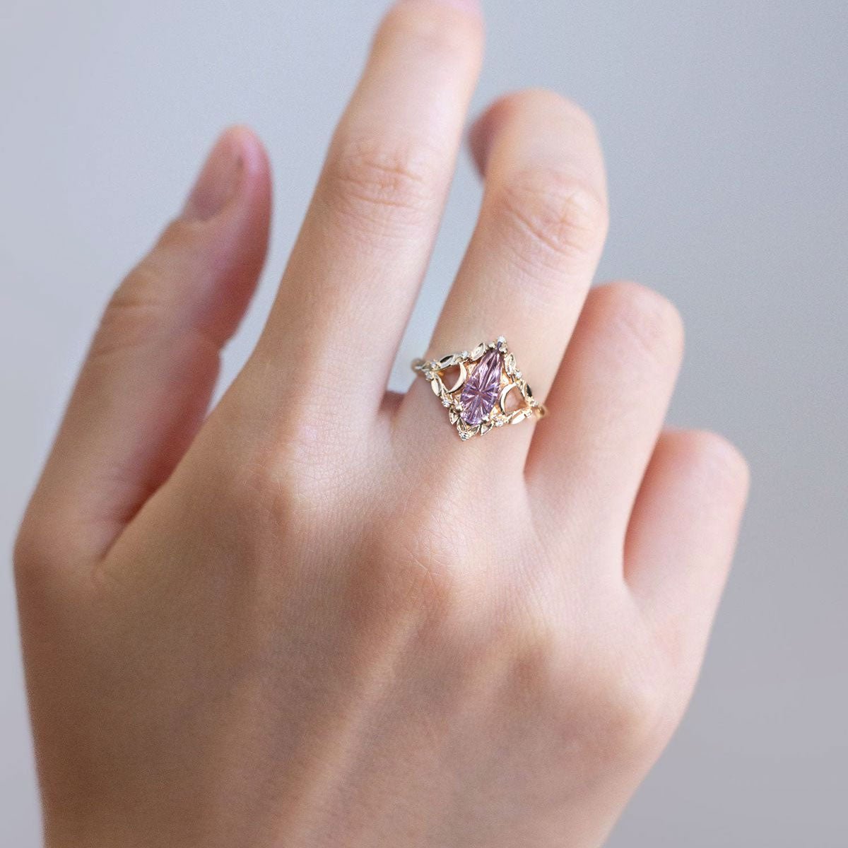 Vintage Briar Moon Starlight Pear Purple Lab Sapphire Ring - Orlina Jewelry