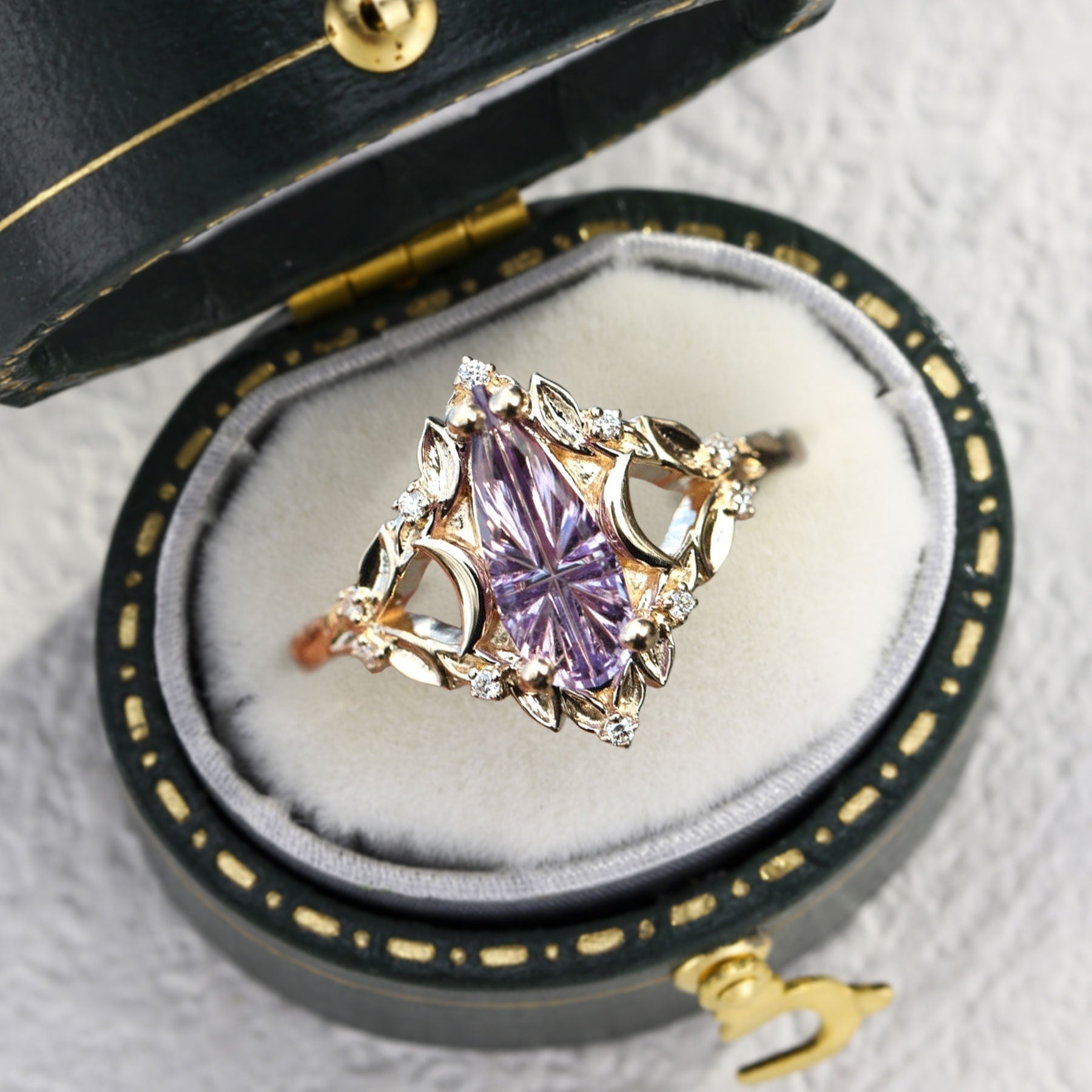 Vintage Briar Moon Starlight Pear Purple Lab Sapphire Ring - Orlina Jewelry