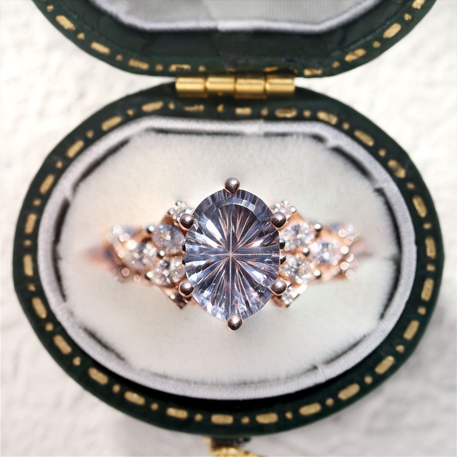 Vintage Briar Rose Starlight Oval Purple Lab Sapphire Engagement Ring - Orlina Jewelry