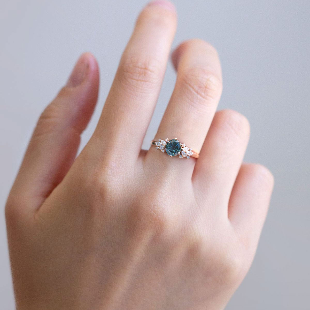 Vintage Briar Rose Starlight Round Green Lab Sapphire Engagement Ring - Orlina Jewelry