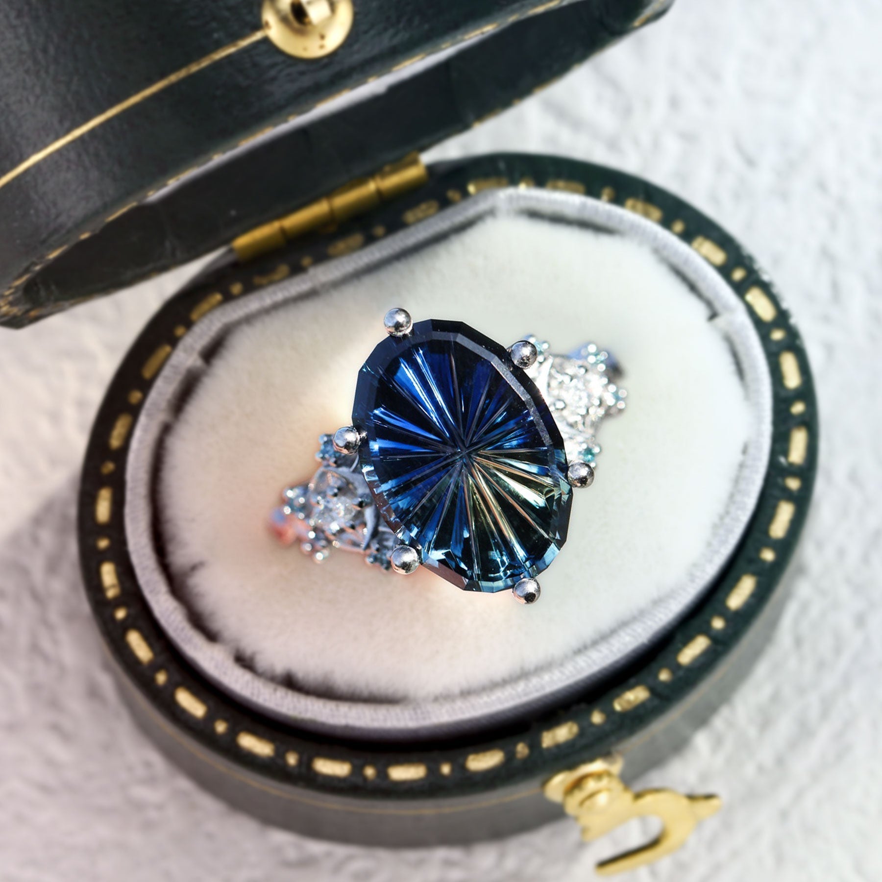 Vintage Enchanted Moon Starlight Oval Blue Lab Sapphire Ring - Orlina Jewelry
