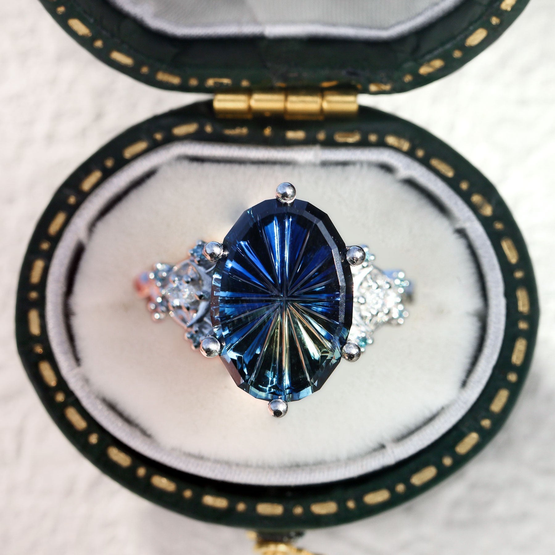 Vintage Enchanted Moon Starlight Oval Blue Lab Sapphire Ring - Orlina Jewelry