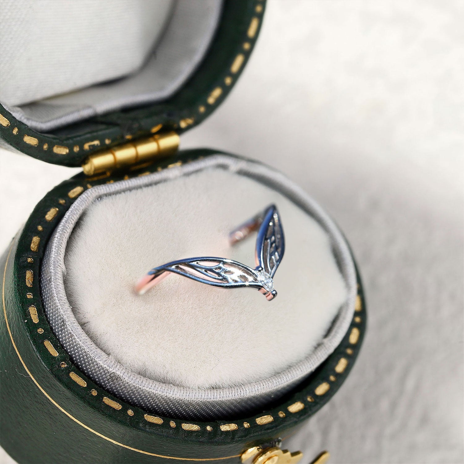 Vintage Marquise Moissanite V-Shape Band - Orlina Jewelry