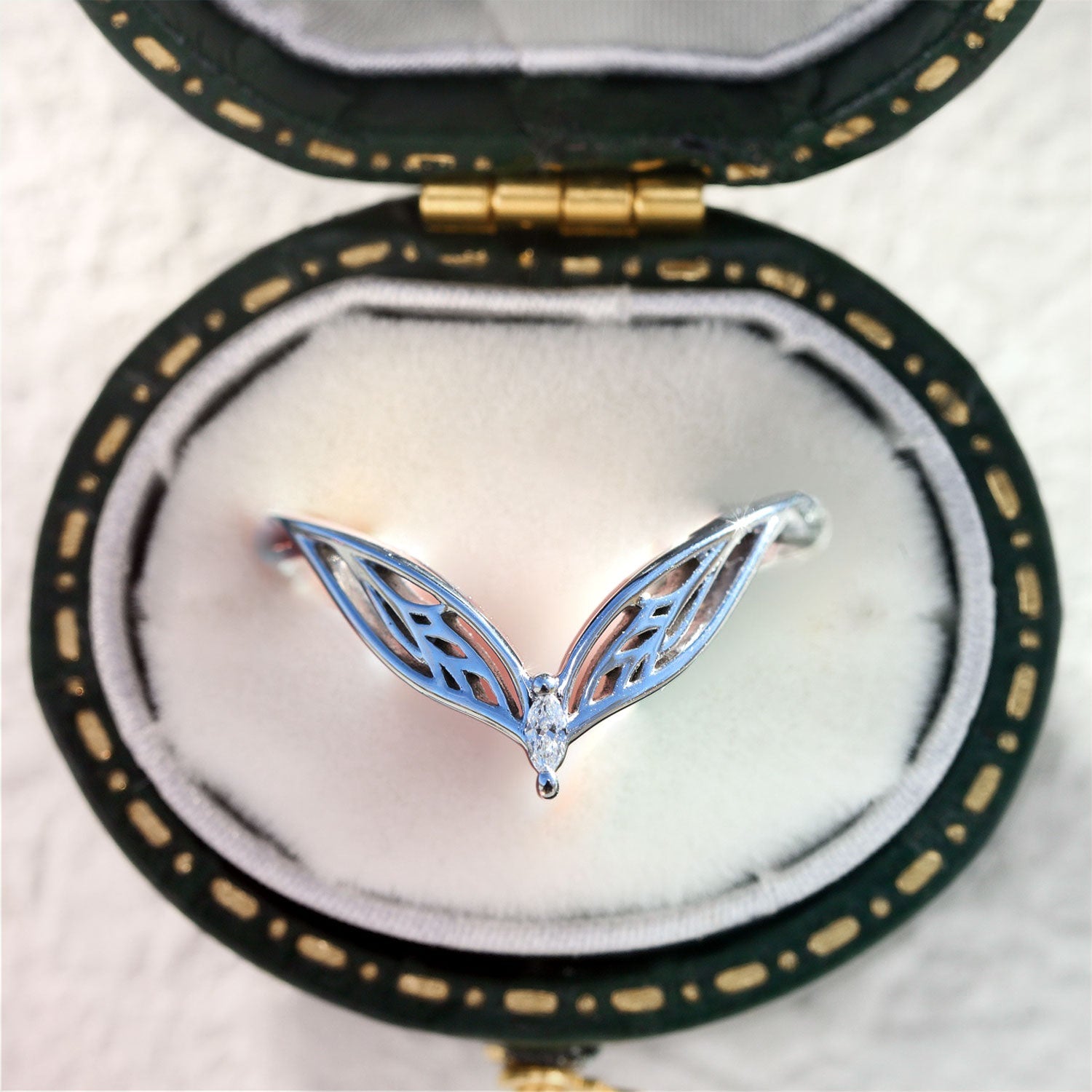 Vintage Marquise Moissanite V-Shape Band - Orlina Jewelry