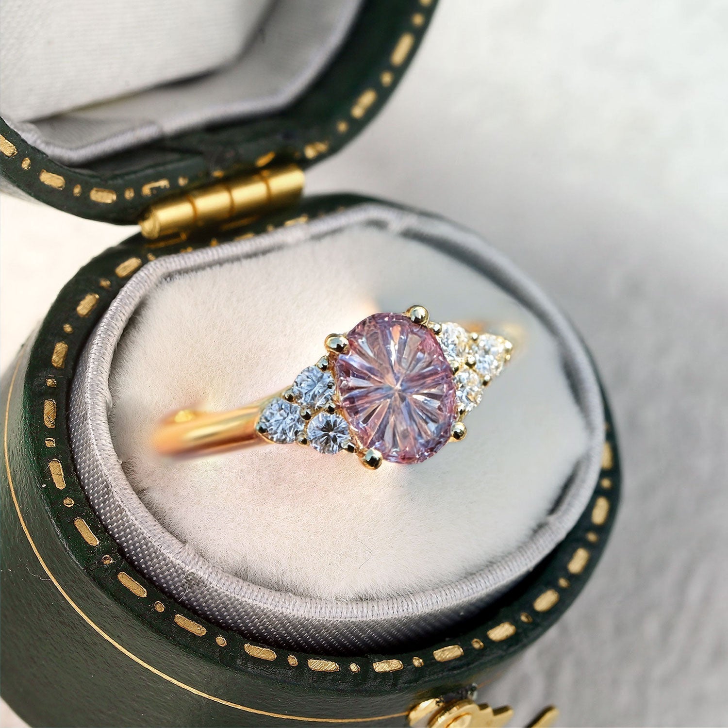 Vintage Unique Starlight Oval Padparadscha Engagement Ring - Orlina Jewelry
