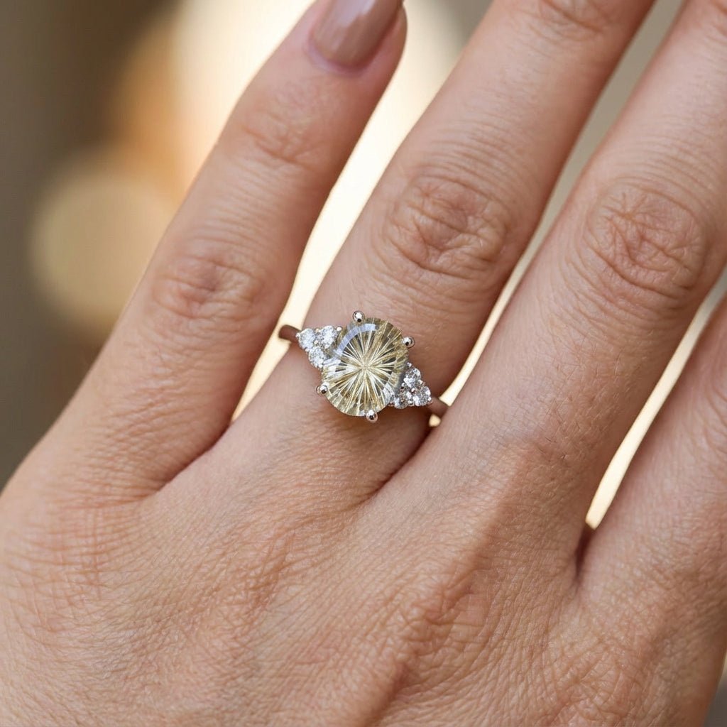 Vintage Unique Starlight Oval White Lab Sapphire Ring - Orlina Jewelry