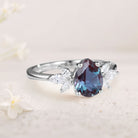 Unique Pear Lab Alexandrite and Moissanite 18K White Gold Engagement Ring