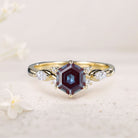 Vintage Hexagon Lab Alexandrite 18K Yellow Gold Engagement Ring For Women