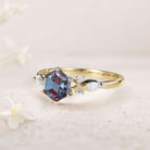 Vintage Hexagon Lab Alexandrite 18K Yellow Gold Engagement Ring For Women