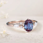 Vintage Oval Lab Alexandrite and Moissanite 18K Rose Gold Engagement Ring