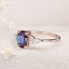 Vintage Oval Lab Alexandrite Cluster 18K Rose Gold Engagement Ring 