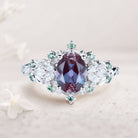 Unique Starlight Oval Lab Alexandrite 18K White Gold Engagement Ring