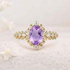 Unique floral engagement rings Elegant Royal Oval Amethyst Filigree Leaf 18K Yellow Gold Engagement Ring